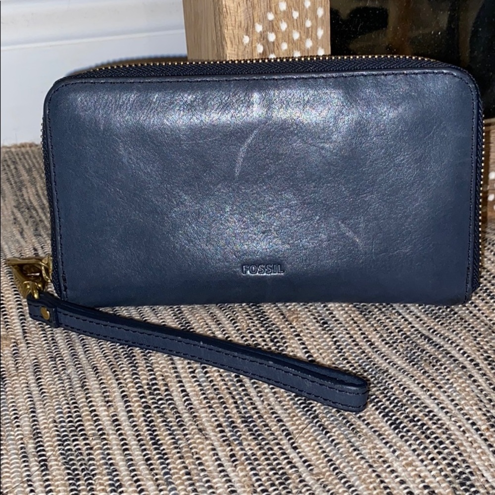 Fossil Navy blue wristlet